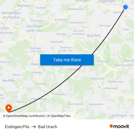 Eislingen/Fils to Bad Urach map