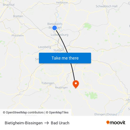 Bietigheim-Bissingen to Bad Urach map