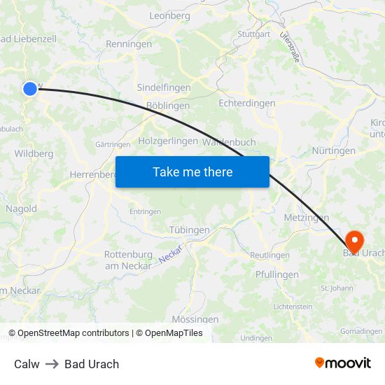 Calw to Bad Urach map