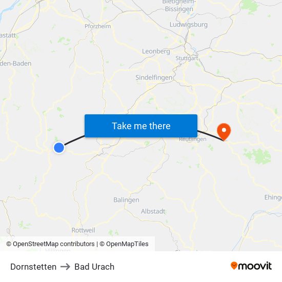 Dornstetten to Bad Urach map