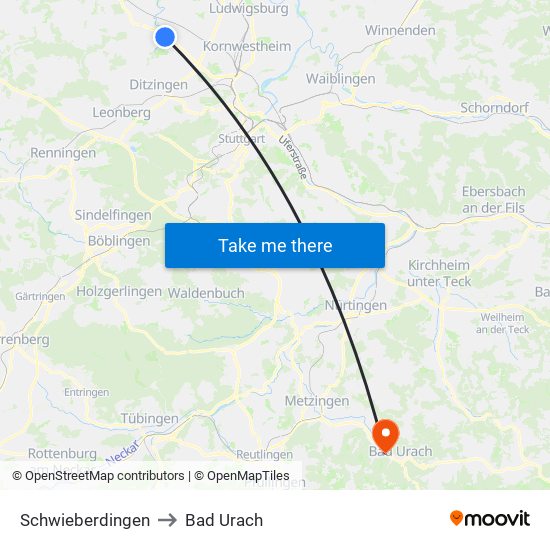 Schwieberdingen to Bad Urach map