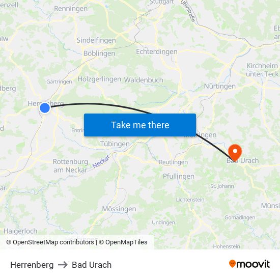 Herrenberg to Bad Urach map