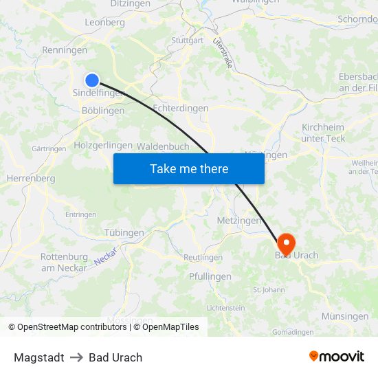 Magstadt to Bad Urach map
