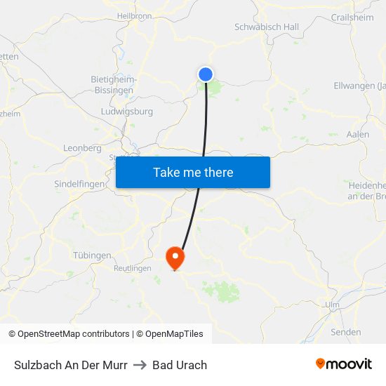 Sulzbach An Der Murr to Bad Urach map