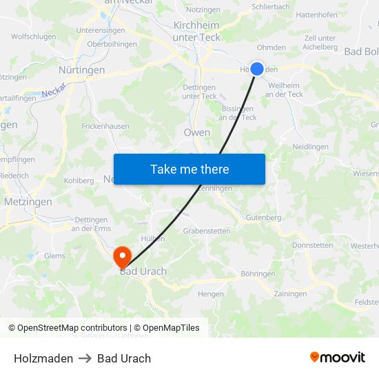 Holzmaden to Bad Urach map