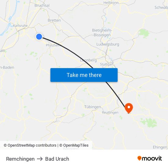 Remchingen to Bad Urach map