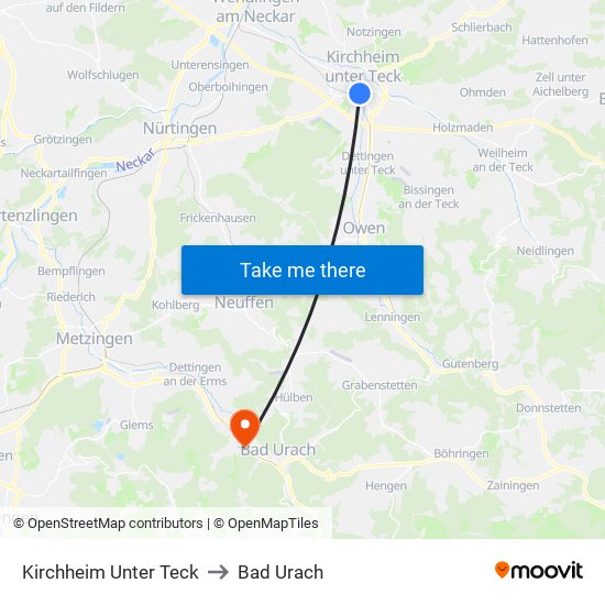 Kirchheim Unter Teck to Bad Urach map
