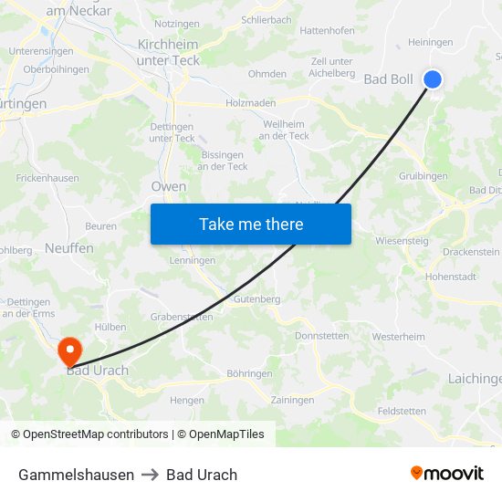 Gammelshausen to Bad Urach map