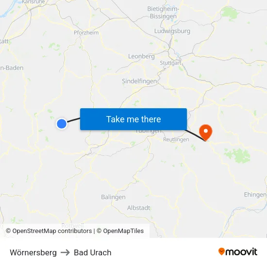 Wörnersberg to Bad Urach map