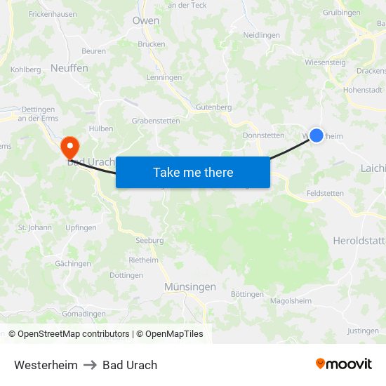 Westerheim to Bad Urach map