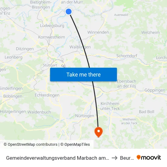 Gemeindeverwaltungsverband Marbach am Neckar to Beuren map