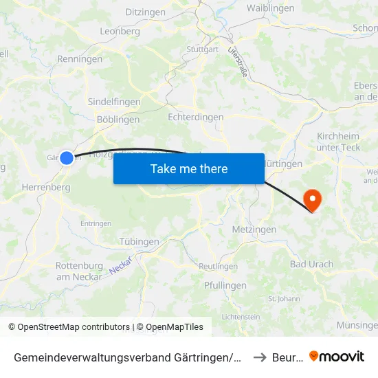 Gemeindeverwaltungsverband Gärtringen/Ehningen to Beuren map