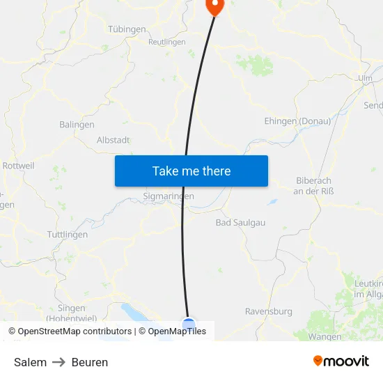 Salem to Beuren map