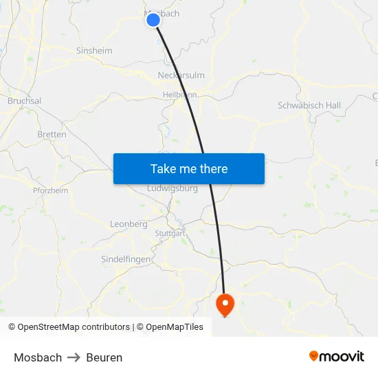 Mosbach to Beuren map