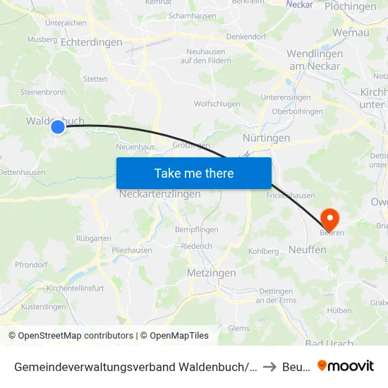 Gemeindeverwaltungsverband Waldenbuch/Steinenbronn to Beuren map