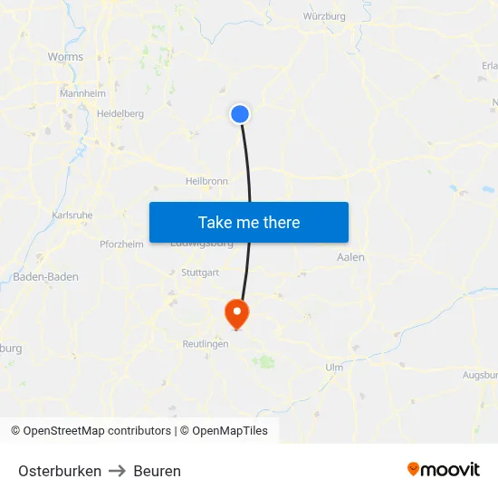 Osterburken to Beuren map