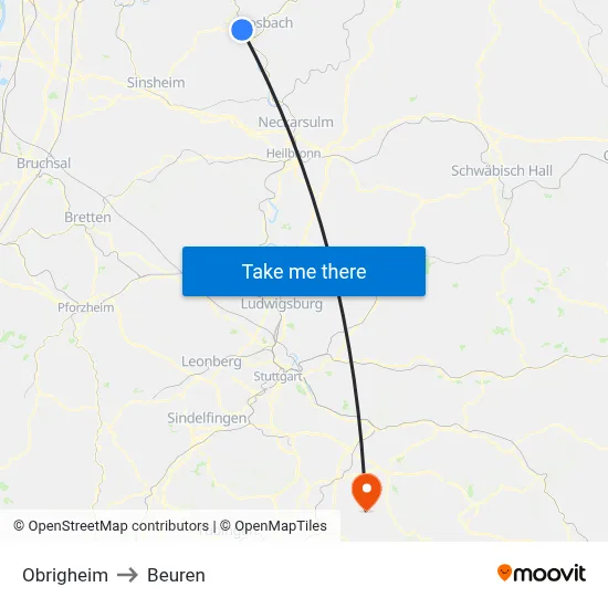 Obrigheim to Beuren map