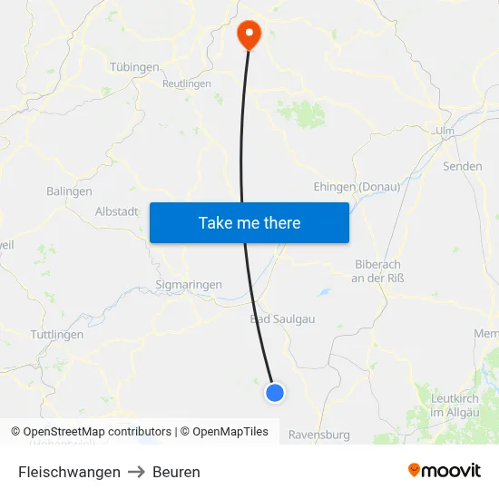 Fleischwangen to Beuren map