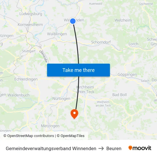 Gemeindeverwaltungsverband Winnenden to Beuren map