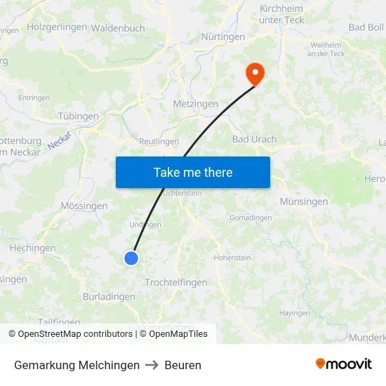 Gemarkung Melchingen to Beuren map