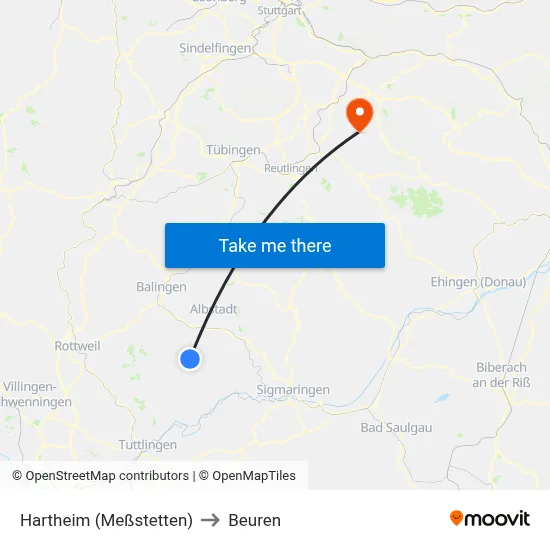 Hartheim (Meßstetten) to Beuren map