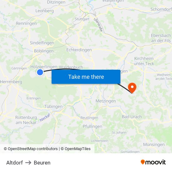 Altdorf to Beuren map