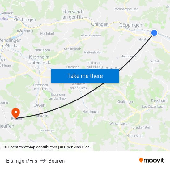 Eislingen/Fils to Beuren map