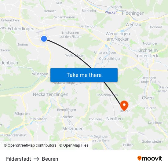 Filderstadt to Beuren map