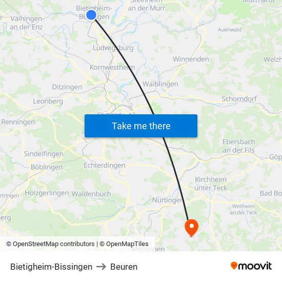 Bietigheim-Bissingen to Beuren map