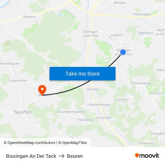 Bissingen An Der Teck to Beuren map