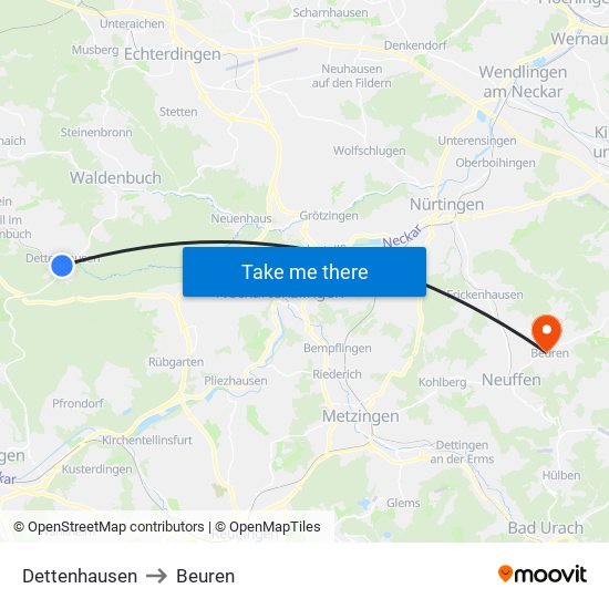 Dettenhausen to Beuren map