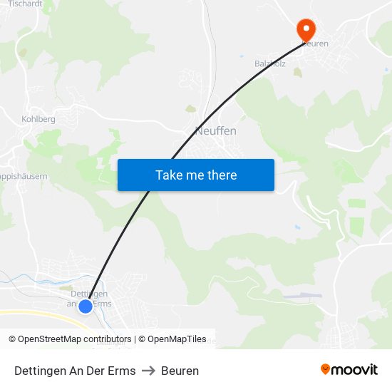 Dettingen An Der Erms to Beuren map
