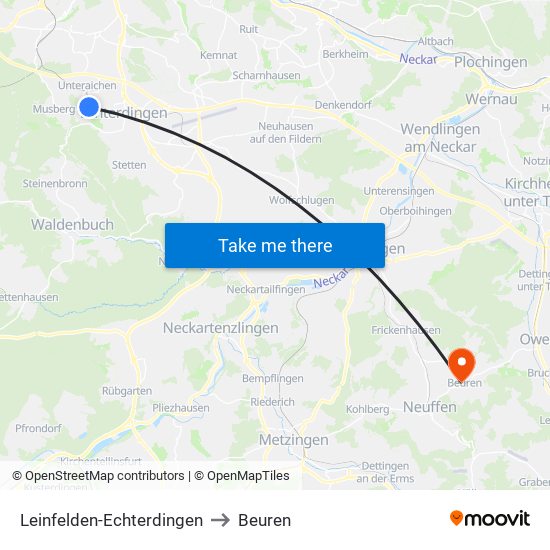 Leinfelden-Echterdingen to Beuren map