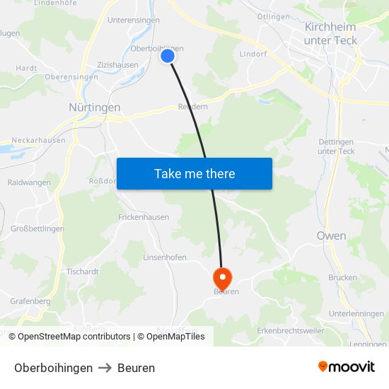 Oberboihingen to Beuren map