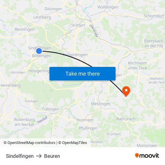 Sindelfingen to Beuren map