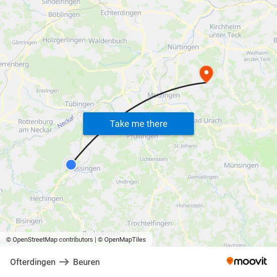 Ofterdingen to Beuren map