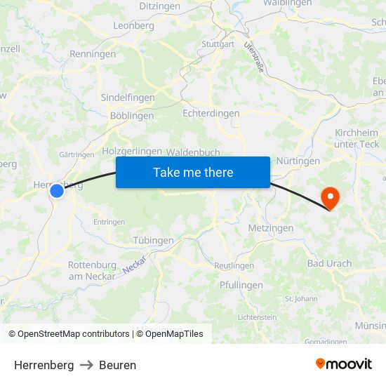 Herrenberg to Beuren map