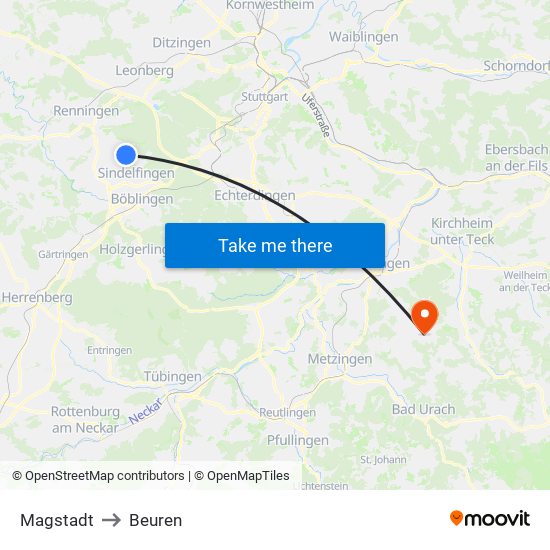 Magstadt to Beuren map