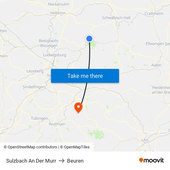 Sulzbach An Der Murr to Beuren map