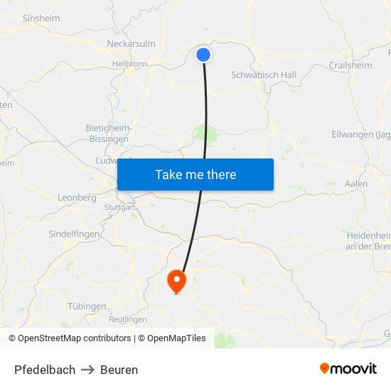 Pfedelbach to Beuren map