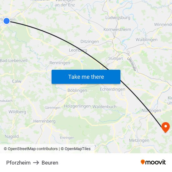 Pforzheim to Beuren map