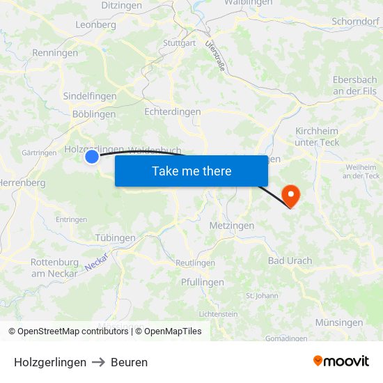 Holzgerlingen to Beuren map