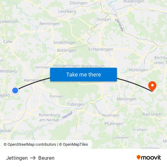 Jettingen to Beuren map