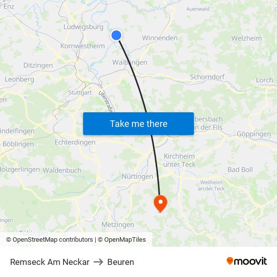 Remseck Am Neckar to Beuren map