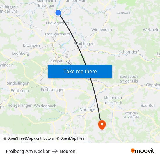 Freiberg Am Neckar to Beuren map