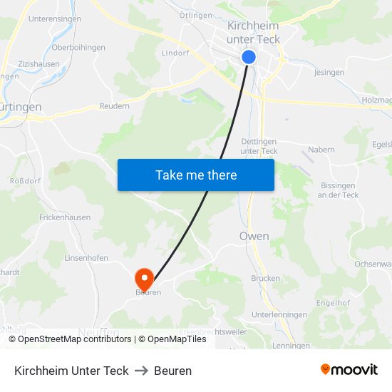 Kirchheim Unter Teck to Beuren map