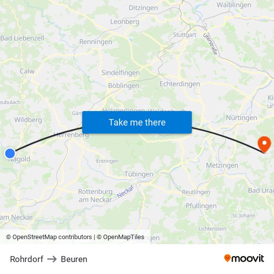 Rohrdorf to Beuren map