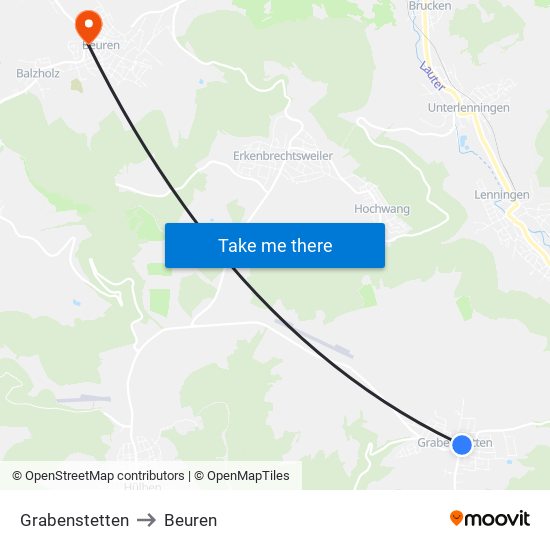 Grabenstetten to Beuren map