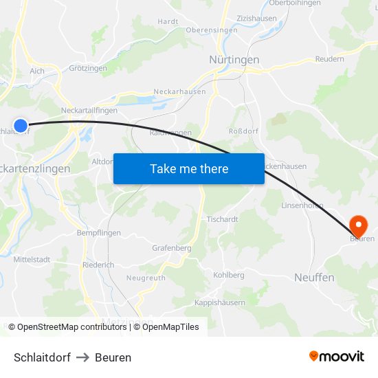 Schlaitdorf to Beuren map