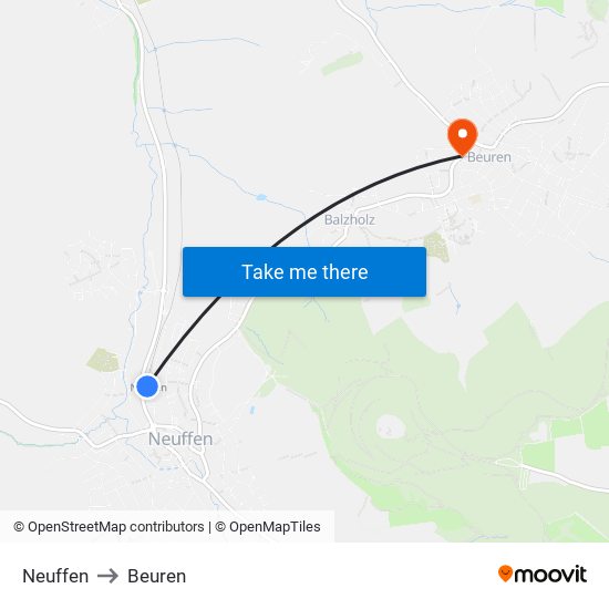 Neuffen to Beuren map